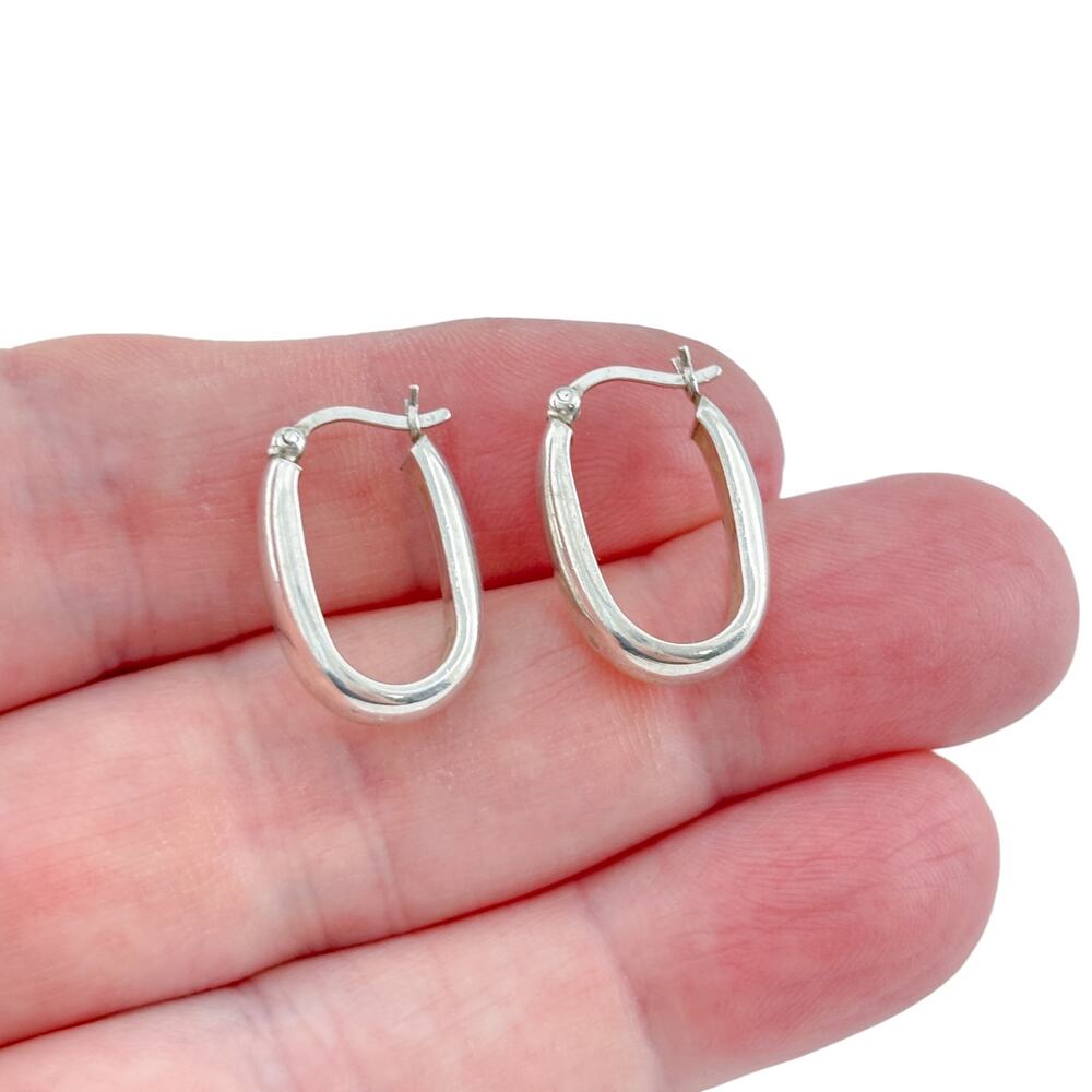 Vintage Sterling Silver 925 Oval Hoop Earrings